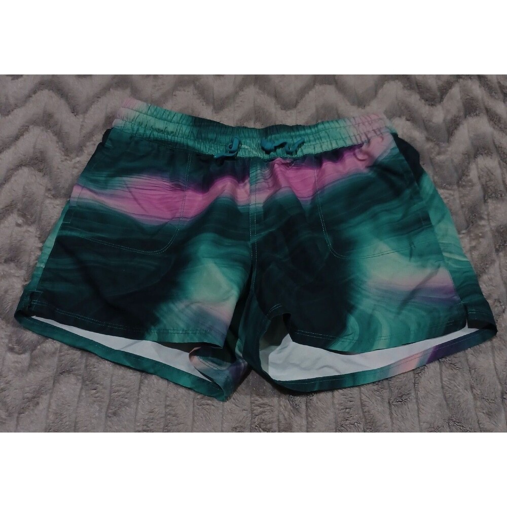 North Face Womens Size M Green Pink Drawstring Athletic Running Shorts